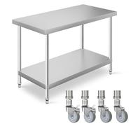 FIDOOVIVIA 120 x 60 x 80cm Stainless Steel Catering Table, Rolling Commercial Work Table with 4 Wheels & Bottom Shelf, Heavy Duty Kitchen Food Prep Table with Lockable Casters for Home