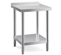 FIDOOVIVIA 60 x 60 x 80cm Stainless Food Prep Table, Kitchen Catering Table with 3.5cm Backsplash & Bottom Shelf, 150kg Load Capacity Heavy Duty Commercial Work Table for Restaurant Kitchen Bar Garage