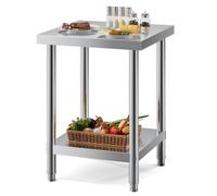 FIDOOVIVIA 60 x 60 x 80cm Stainless Food Prep Table, Kitchen Catering Table with Bottom Shelf, 150kg Load Capacity Heavy Duty Commercial Work Table for Restaurant Kitchen Bar Garage
