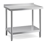 FIDOOVIVIA 90 x 60 x 80cm Stainless Food Prep Table, Kitchen Catering Table with 3.5cm Backsplash & Double Layer, 150kg Load Capacity Heavy Duty Commercial Work Table for Restaurant Kitchen Bar Garage