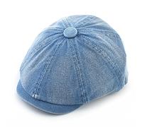 Fidra Unisex Stone Washed Denim 8 Panel Newsboy, Bakerboy Flat Cap, one Size Adjustable 58cm - 60cm (Denim Blue)