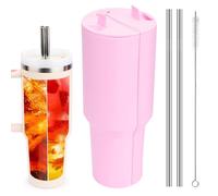 FIDWALL 2-in-1 Silicone Divider Compatible with Stanley Cup 40 oz,Reusable Beverage Separator with Lid & Straw Hole,Dual-Sided Liner for Juice,Coffee,Cola - Ideal for Parties (Pink)