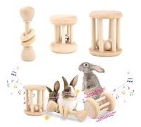 FIDWALL 3 Pcs Wooden Bunny Toys with Bell,Safe Rabbit Chew Toys for Teeth Grinding Boredom Breaker for Indoor Outdoor,Bunny Accessories Rabbit Boredom Breakers Toys