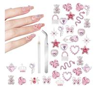 FIDWALL 32PCS Y2K Nail Charms Set - Rhinestone Heart, Bow, Butterfly, Bear Nail Gems with Tweezer & Pick Up Pen, 3D Nail Accessories for Acrylic Nails DIY, Daily Wear, Parties, Special Surprise