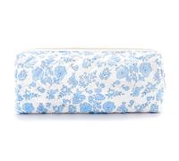 FIDWALL 4-in-1 Floral Pencil Case Set, Cute Pencil Pouch with Flower Keychain, Sticky Notes, Ruler, Girls Stationery Organizer for School or Office, Portable Makeup Bag. (Blue)