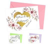 FIDWALL 4 Pack Personalised Will You Be My Bridesmaid Scratch Cards with Envelopes, Custom Floral Proposal Cards, Scratch-Off Surprise for Wedding Party, Bridal Shower, Bridesmaid Moment