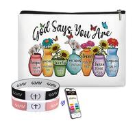 FIDWALL Christian Bible Verse Bracelets with NFC & Inspirational Makeup Bag, Daily Scripture Bracelets for Women (Black & Pink), Encouraging Christian Gifts for Her (Colorful Vases)