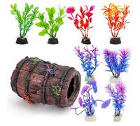 FIDWALL Fish Tank Decorations Accessories,Aquarium Decoration Set,1pcs Resin Starfish Bucket,8pcs Artificial Aquatic Plants For Aquarium,Safe For Fish, Aquarium Accessories,Colorful