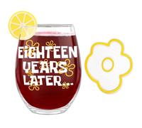 FIDWALL Fun 18/30/40/50th Birthday Wine Glasses - Women's ‘18/30/40/50 Years Later’ Stemless Glass - Nostalgic Gift for Her, Retirement, Close Friends or Wine Lovers (Eighteen)