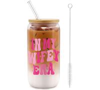 FIDWALL Iced Coffee Cup,Glass Cups with Lids and Straws,Pink Letter Design Glass Coffee Cup with Lid,Perfect Wedding Gifts,Thoughtful Bridesmaid Gift,Ideal Bride to Be Gifts
