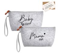 FIDWALL Loving Gift for Expectant Mum - Set of 2 Light Grey Felt Bags "Mama & Baby" with Card & Envelope - Pregnancy Gift, Baby Shower Surprise