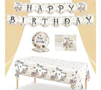 FIDWALL Magician Party Tableware Set, Magic Decorations with 7 Inch Plates, Napkins, Tablecloth, Banner and Gold Fringe Curtain for Birthdays, Events and Celebrations.