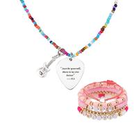 FIDWALL Music Lover's Exclusive Set,Quotes Guitar Pick Necklace and Pink Friendship Bracelet,Suitable for Giving to Women,Wives,Daughters,Granddaughters,Besties,and Sisters