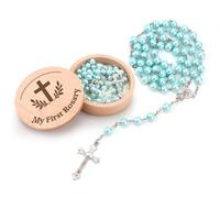 FIDWALL My First Rosary with Keepsake Box - Baptism & Baby Shower for Girls and Boys | Catholic Holy First Communion Christian Prayer Beads (Blue)