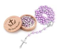 FIDWALL My First Rosary with Keepsake Box - Baptism & Baby Shower for Girls and Boys | Catholic Holy First Communion Christian Prayer Beads (Purple)
