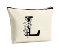 FIDWALL Personalised A-Z Make Up Bag with Floral Initial - Custom Cosmetic Pouch for Bridesmaid, Women, Mum, Friend - Travel Toiletry Organizer, Birthday Surprise Bag for Her (L)