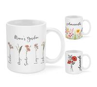 FIDWALL Personalised Birth Month Flower Mug - Custom Name or Text Ceramic Coffee Cup, Choose Your Monthly Floral Design, Personalised Mug for Women, Girls, Mum & Grandma, Unique Birthday Keepsake