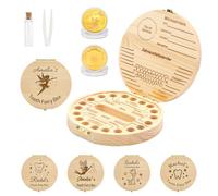FIDWALL Personalised Tooth Fairy Set with Name, Wooden Keepsake Box & Fairy Coin, Lost Tooth Storage for Kids, Ideal for Tooth Fairy Visits and Cherished Childhood Moments (Engraving)