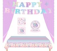 FIDWALL Premium Party Tableware Set, Complete Decorations for Birthdays, Kids' Parties, and Celebrations - Includes Plates, Napkins, Tablecloth, Banner, and Fringe Curtain (Shimmer Era Set)