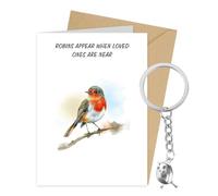 FIDWALL Robin Sympathy Card & Keyring Gift Set, Memorial Bereavement Condolence Keepsake for Loss of Loved Ones, Remembrance Gift with Touching Quote (Includes Envelope) (Single Robin)