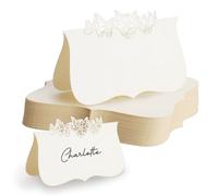 FIDWALL SEAT Card 50 Pieces- 9x10cm Irregular Edge, Laser Cut Butterfly- Elegant Wedding, Banquet, Table Decoration Supplies (Pearl Paper)