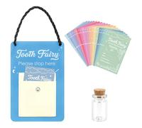 FIDWALL Tooth Fairy Door Hanger with Acrylic Display Sign,Glass Tooth Bottle,Velvet Gift Pouch and 20 Colorful Certificates for Baby Teeth Storage,Boys & Girls (Blue)