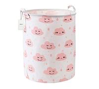 Fieans Large Cotton Linen Laundry Basket Cute Folding Round Storage Bin Hamper for Home Nursery Baby Toys - Pink