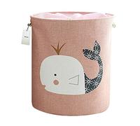 Fieans Nursery Toys Storage Basket Large Foldable Thickened Kids Laundry Basket Bin Clothes Hamper with Drawstring Closure - Pink Whale