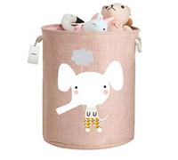 Fieans Thickened Large Drawstring Laundry Hamper Cute Animal Storage Basket Collapsible Organiser Bin for Clothes Nursery Toy Chest - Pink Elephant