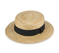fiebig Boater Straw hat for Ladies & Gentlemen | Sun hat Made of 100% Straw | Circular Saw Straw hat Made in Italy | Gondoliere-hat for Spring & Summer | Hat with Ribbon