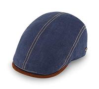 fiebig Brighton Flatcap Made of Linen | Visor Cap with Cotton Lining | Newsboy Cap with Contrast Seams | Made in Italy (58-L, jeansblue)
