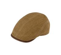 fiebig Brighton Linen Flat Cap | Peaked Cap with Cotton Lining | Flat Cap with Contrast Stitching | Made in Italy, curry, 7 5/8