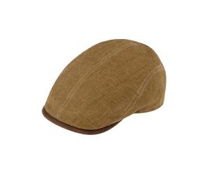 fiebig Brighton Linen Flat Cap | Peaked Cap with Cotton Lining | Flat Cap with Contrast Stitching | Made in Italy, curry, 7 5/8