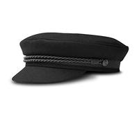 Fiebig Elbsegler Cap for Men & Women | Classic Sailor's Cap with Lining | Traditional Fisherman's Cap with Cord, Anchor Buttons & Emblem (7 1/4, Black)