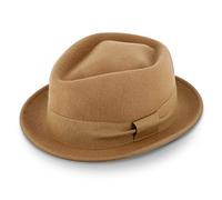 fiebig Medlock Pork Pie Diamond | 100% Woolfelthat with Grosgrain Ribbon | Comfortable Light fit Felthat Made in Italy (59-L, Camel)