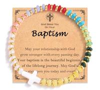 FIEEFX Cross Bracelet Easter Baptism Confirmation First Communion Christian Catholic Religious Gift Easter Basket Fill for Girls Kids Teens Girls Christmas Valentines Birthday Gift, 6.5, Stone, No