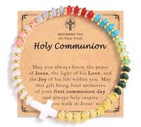 FIEEFX Cross Bracelet Easter Baptism Confirmation First Communion Christian Catholic Religious Gifts for Girls, Easter Basket Stuffers for Kids Teens Girls -Christmas Valentines Birthday Gifts, 4.5 UK