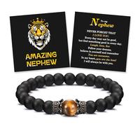 FIEEFX To My Son Grandson Nephew Brother Bracelet Gifts, Crown Bracelet for Boys Men on Birthday Graduation Fathers Day Back to School Christmas Valentines Day Easter, 7.8, Stone, no gemstone