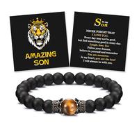 FIEEFX To My Son Grandson Nephew Brother Bracelet Gifts, Crown Bracelet for Boys Men on Birthday Graduation Fathers Day Back to School Christmas Valentines Day Easter, 7.8, Stone, no gemstone