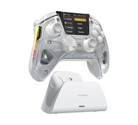 FIEHDUW NO DRIFT ManbaOne Interactive Screen Gaming Controller for PC/Switch/Switch 2/iOS/Android, 1800mAh Hall Effect Controller with LED, Mapping Buttons, Charging Dock (Silver White)