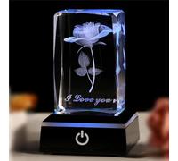 FIEIFI 3D Rose Crystal with LED Light Display Base for Valentines Gift, Wife, Mother, Friendship Love Memorial Unique Birthday Present
