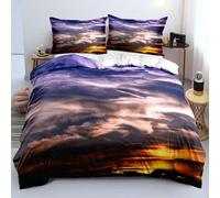 Field 3D Print Single Duvet Cover - 100% Microfiber, Late Evening 3-Piece Bedding Set - Includes 2 Pillowcases, Soft & Breathable with Zip Closure & Corner Ties K854