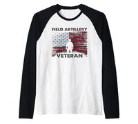 Field Artillery Veteran Patriotic US Flag Raglan Baseball Tee