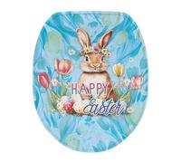 Field Bunny Eggs Toilet Seat Cover Happy Easter Day Elongated Toilet Lid Covers Bathroom Decor Oblong Toilet Seat Cover Holiday Decorations Toilet Seat Lid Cover (Marble Bunny)