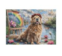 Field Cute Golden Retriever 300 Pieces Jigsaw Puzzles For Men Educational Decompression Adults Anxiety Memory Care Mothers Valentines Cardboard 300 PCS/40x28cm