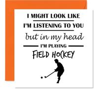 Field Hockey Birthday Card for Men Women - In my Head - Happy Birthday Card for Sister Dad Son Wife, 145mm Bday Greeting Cards