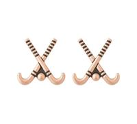 Field Hockey Stud Earrings, Gold Plated Stainless Steel, No Gemstone