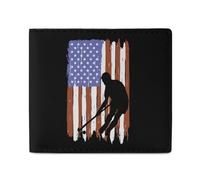 Field Hockey U.S.A Flag Leather Bifold Wallet for Men Slim Card Cases with 2 Slots Minimalist Coin Purs