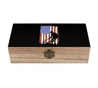 Field Hockey U.S.A Flag Wooden Decorative Boxes with Hinged Lid Small Storage Treasure Box for Keepsake Jewelry