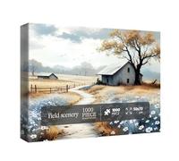 Field Landscape Puzzles for Adults 1000 Pieces, Pastoral Countryside Scenic Jigsaw Puzzles, Autumn Meadow Farmhouse Art Puzzles